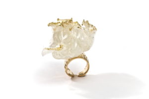 Gold plated ring with acrylic and gold leaf details